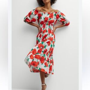 Cara Cara Mimi Red Poppy Floral Midi Dress NWOT